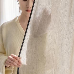 绍兴柯桥原木风亚麻氛围感扶风纱帘透光不透人阳台飘窗窗帘窗纱