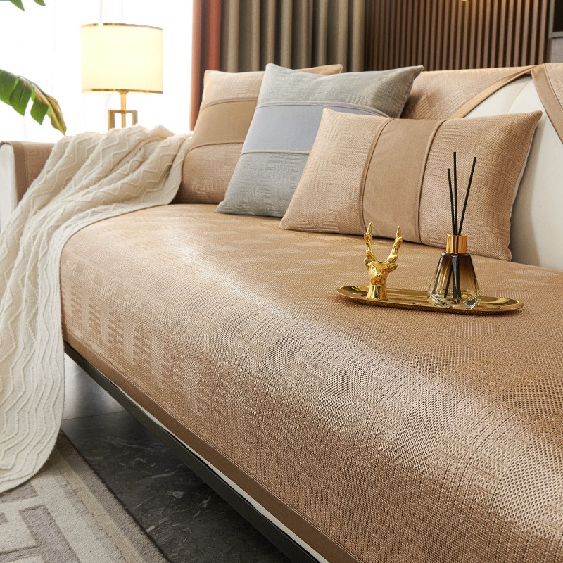 夏季凉感冰丝沙发垫2025新款夏天款凉席坐垫高级感防滑皮沙发套罩