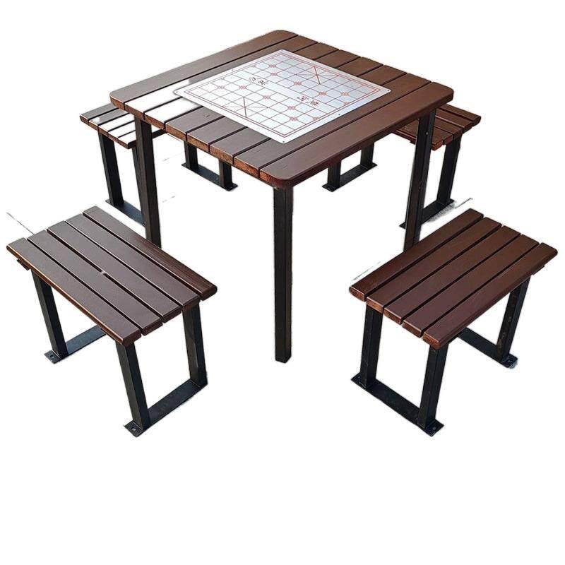 户外休闲桌椅小区室外防腐木棋牌桌一桌四椅广场六边形组合桌椅