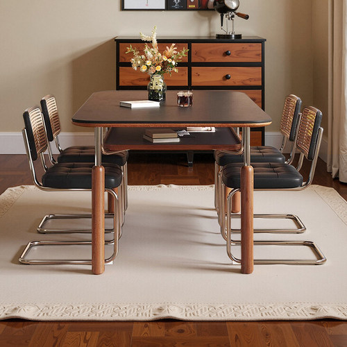 复古包豪斯实木岩板餐桌中古方桌