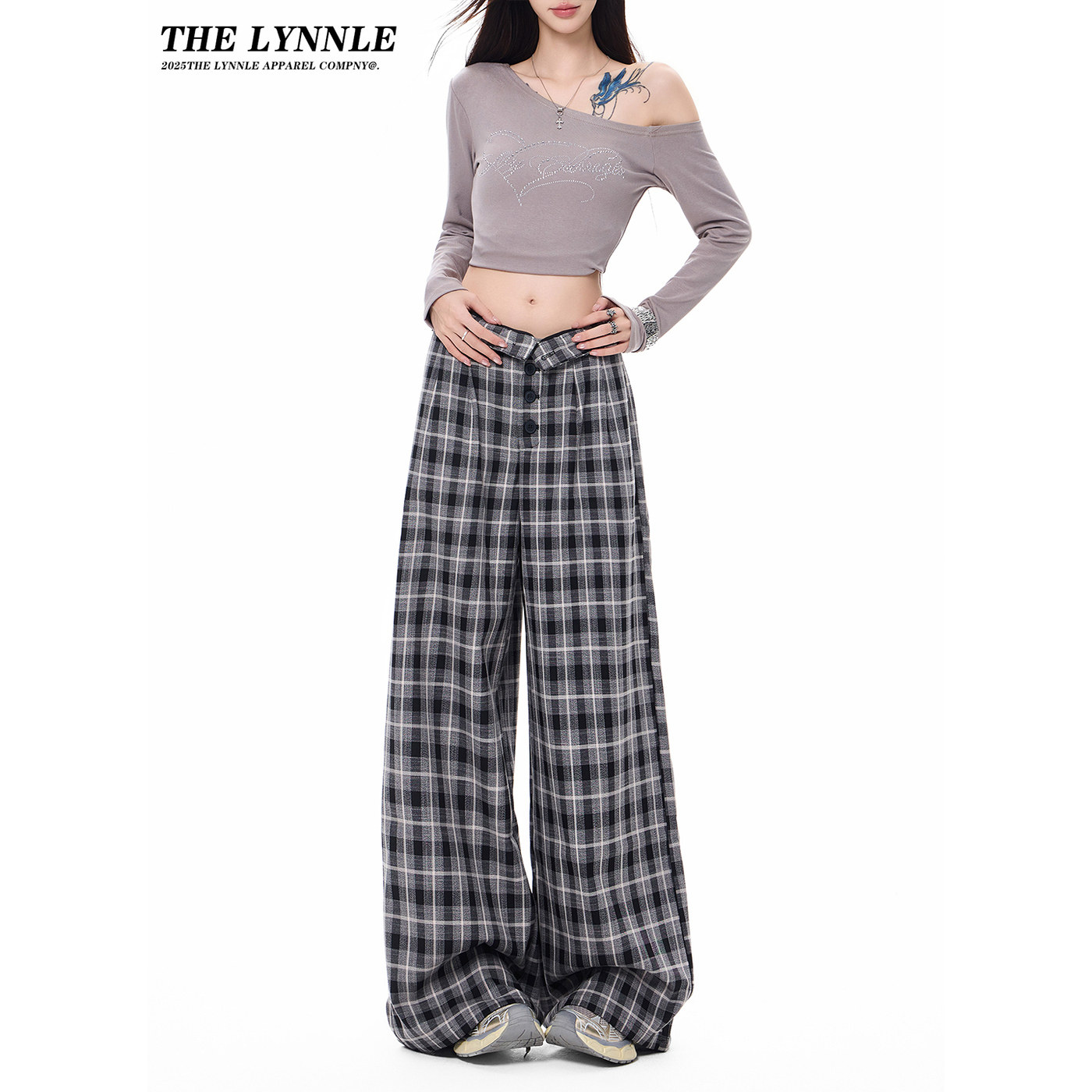 THELYNNLE高腰慵懒宽松格子阔腿裤女春秋2025新款拖地垂感直筒裤,女装/女士精品,休闲裤,淘宝优惠券,粉丝福利购,淘宝优惠卷