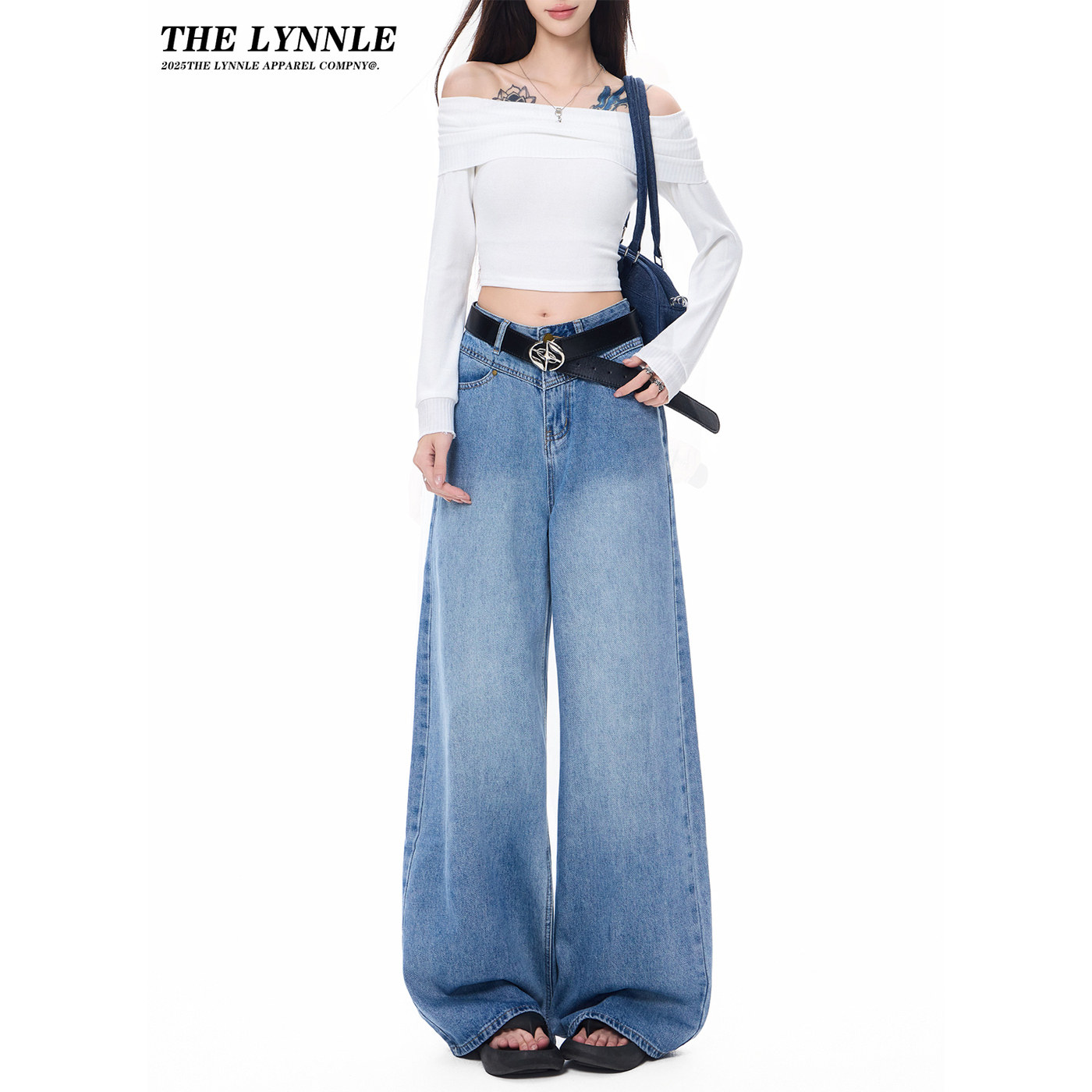 THELYNNLE复古高腰阔腿牛仔裤女2025秋季新款设计显瘦垂感直筒裤