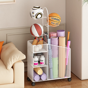 优选瑜伽垫收纳筐家用健身运动器材收纳架移动球类篮球收纳夹缝置