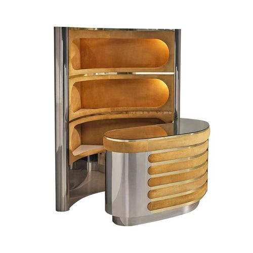 优选意式轻奢复古风麂皮绒一体酒柜吧台不锈钢靠墙吧台柜酒吧储物