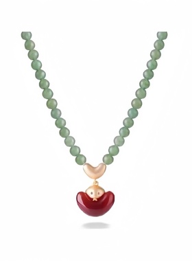 元宝蛇珍珠项链吊坠红色复古