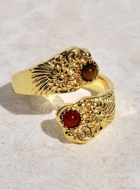 双色开口戒指雕刻纹理