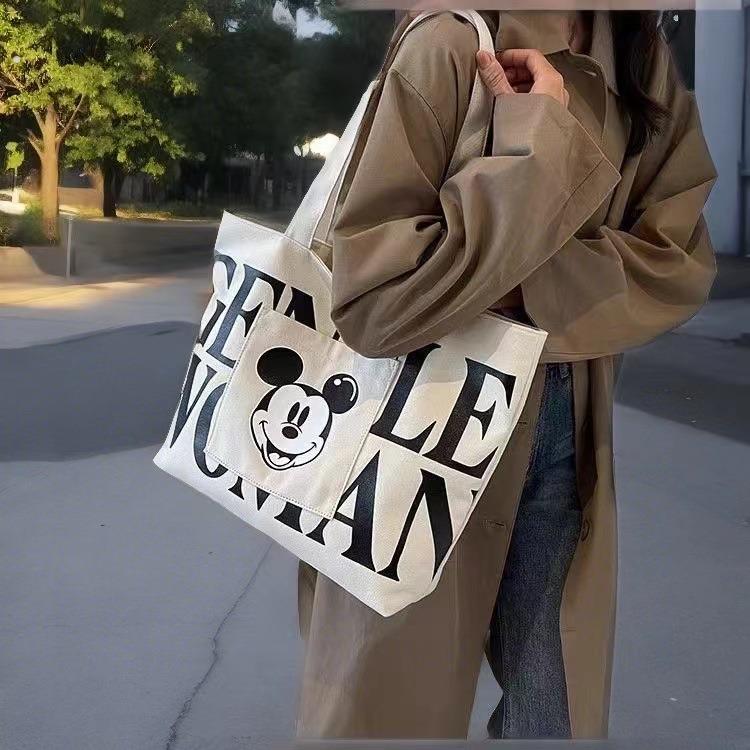 卡其色托特包硬挺立体大容量女2025新款日系卡通帆布包百搭手提袋