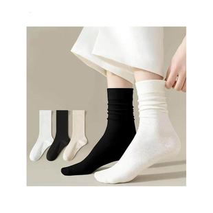 精梳棉袜子女纯棉夏月子袜m美拉德堆堆袜日系透气无骨纯色中筒袜