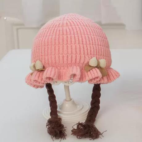 女孩洋气时髦帽子秋冬小月龄婴儿儿童男宝宝加厚保暖针织帽辫子帽