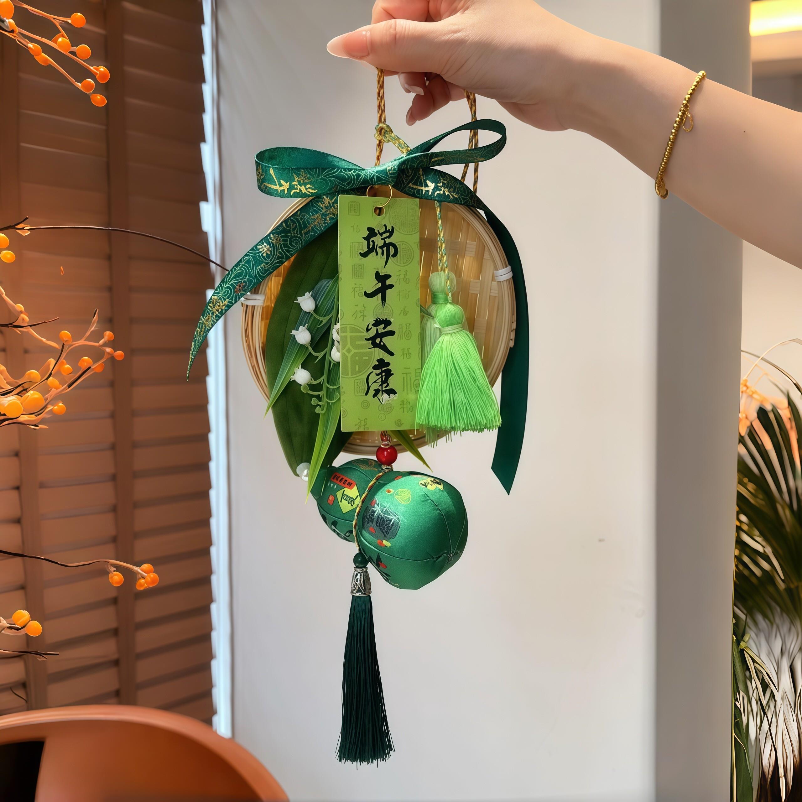 端午挂件蒲扇艾草门挂室内香囊铃铛入户门装饰挂件送同事端午礼物