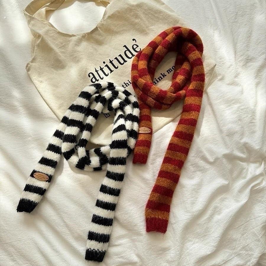 围巾女韩版小众时髦Y2k长条针织拼色围巾男女日系百搭层次感围脖