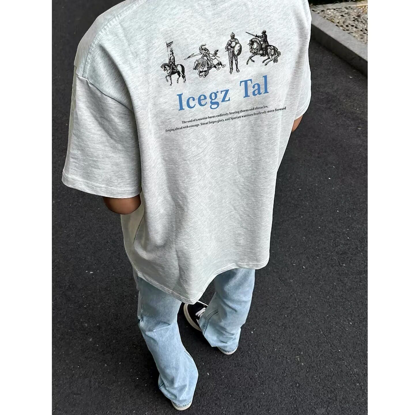 美式高街斯巴达印花短袖男夏季潮T恤