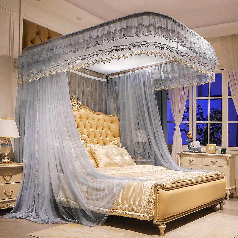 导轨蚊帐家用u型轨道2024新款落地支架公主高级卧室加密加厚2023