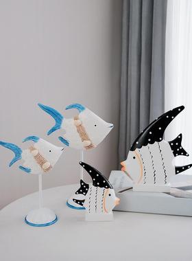 海洋风格木质小鱼摆件地中海桌面摆设样板房软装电视柜摆台装饰品