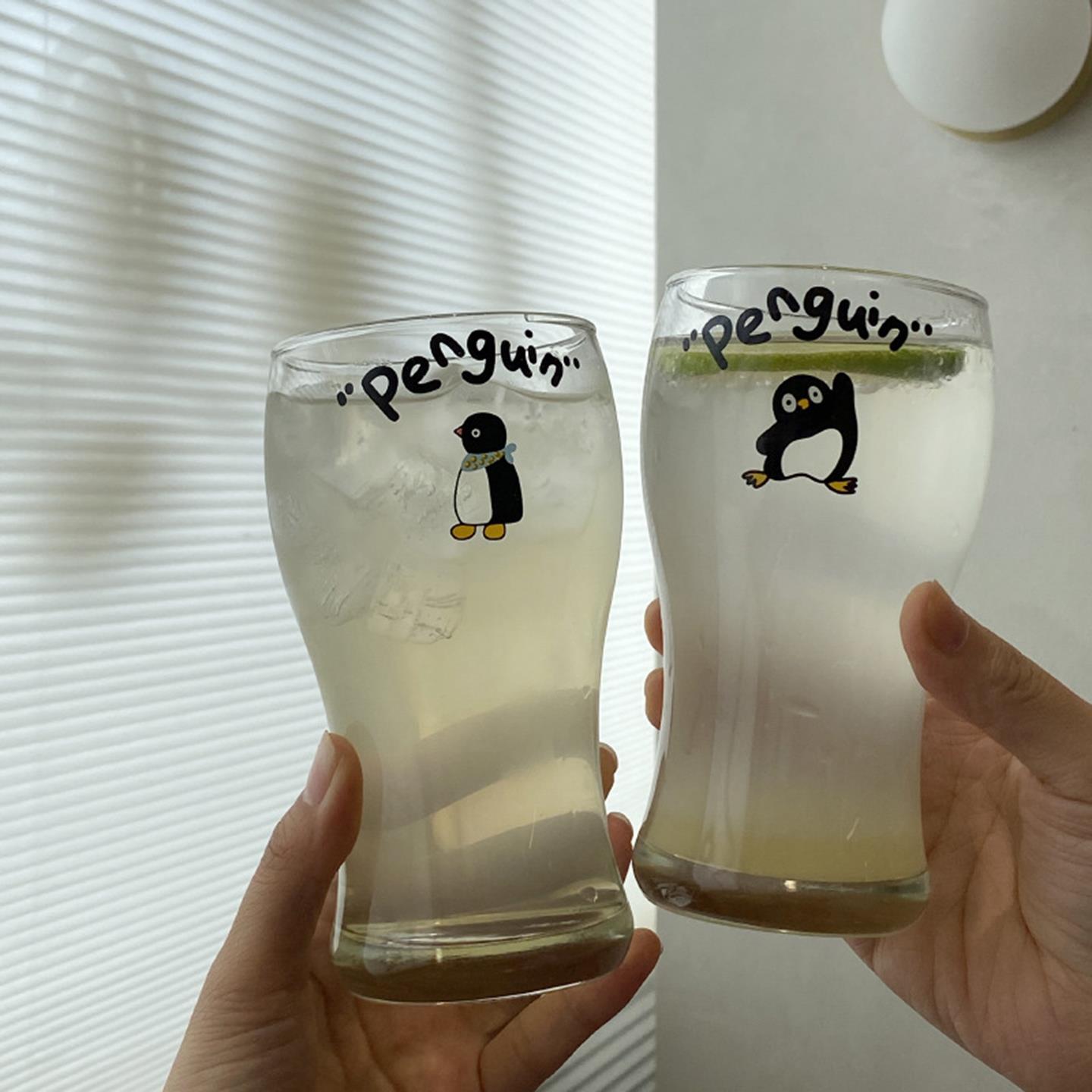 夏季卡通企鹅大容量啤酒杯家用玻璃水杯果汁奶茶拉花咖啡牛奶杯