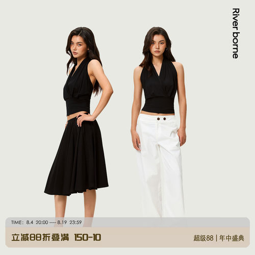 兰精莫代尔挂脖V领背心上衣无袖