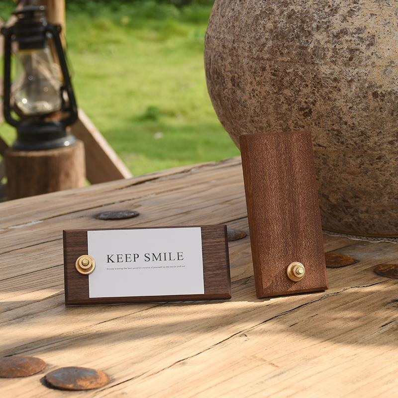 实木黄铜网红民宿酒店餐厅店铺立式价格名片夹标签夹二维码展示牌