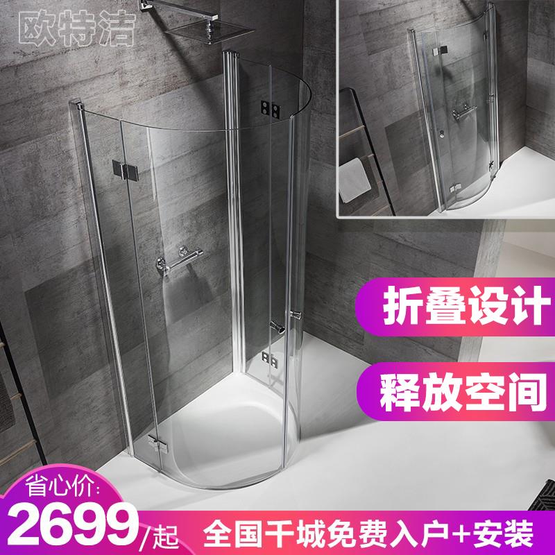 宁波欧特洁圆弧形折叠收纳淋浴房异型安全钢化玻璃沐浴房隔断