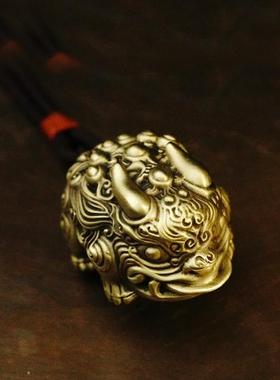 全铜貔貅手把件随身盘玩解压男士把玩件文玩挂件双头皮丘桌面摆件