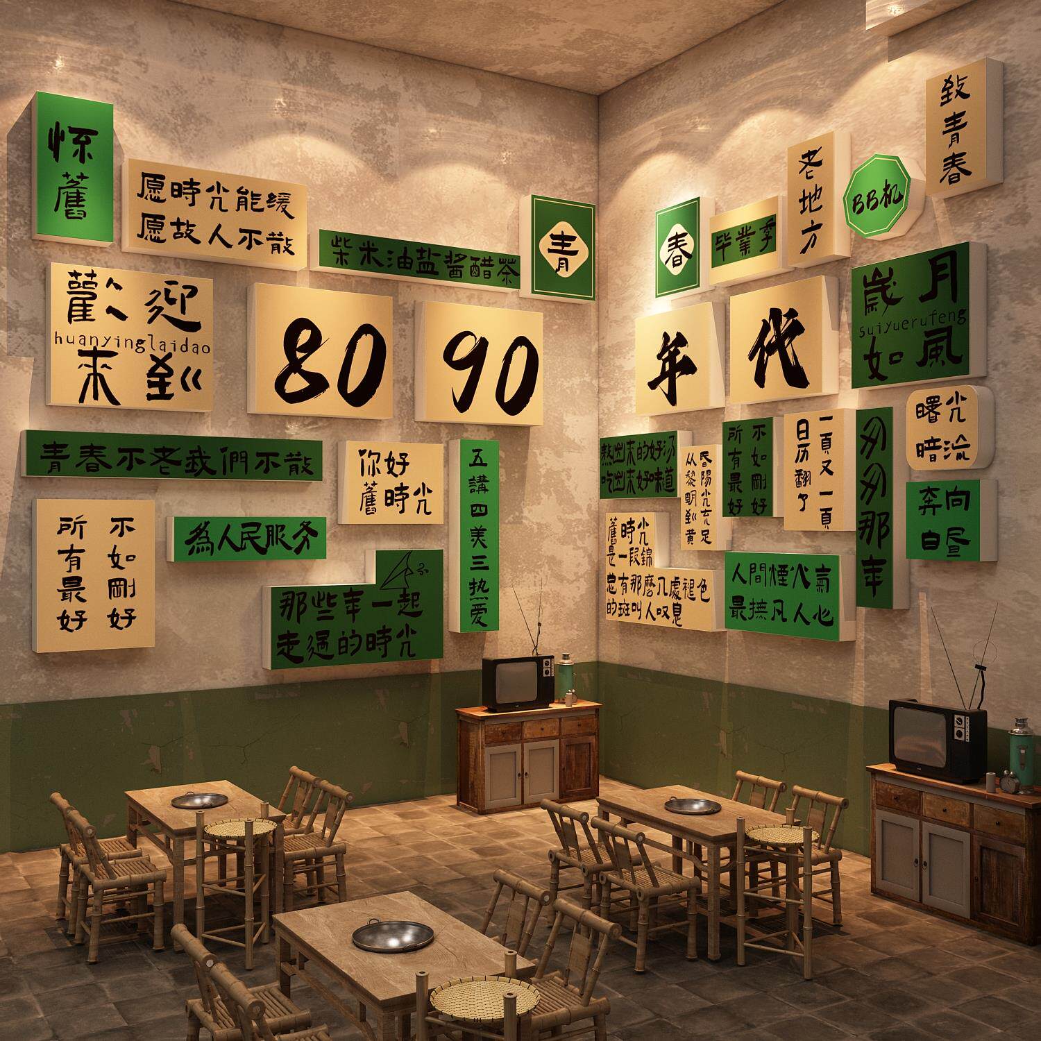 80年代墙面装饰市井风格火锅海报贴纸复古怀旧老物件场景氛围布置