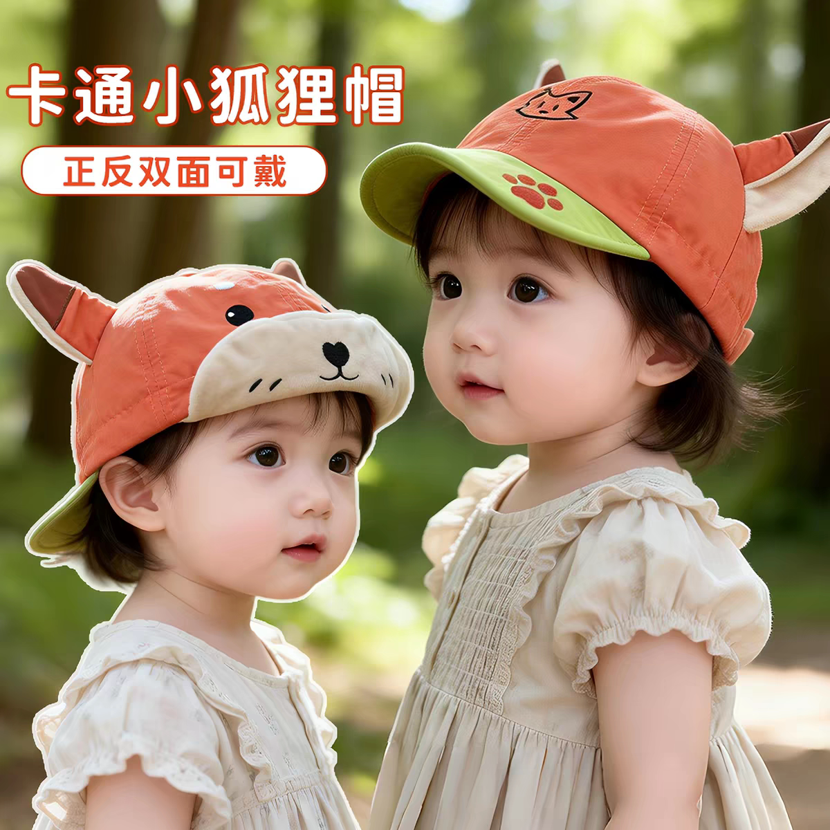 正反两带宝宝帽子春夏季