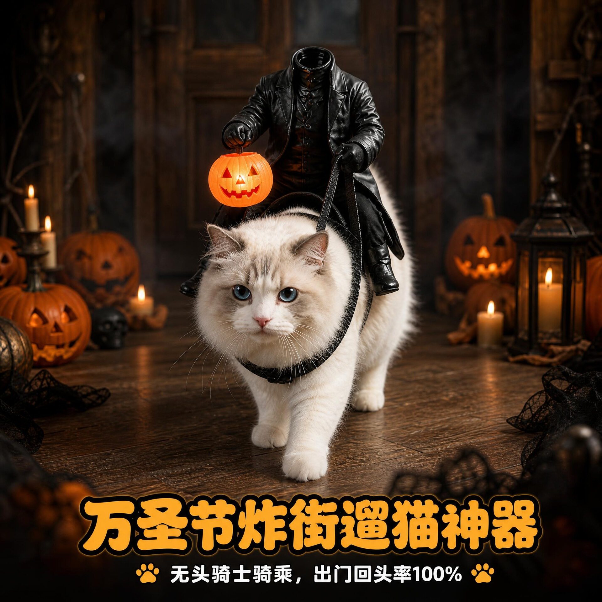 万圣节猫咪无头骑士服宠