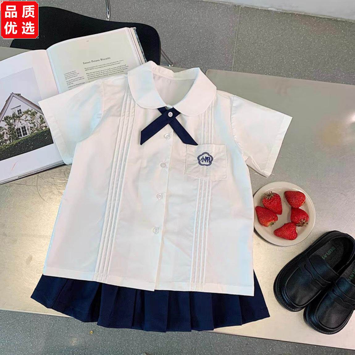 女童洋气学院风短袖白衬
