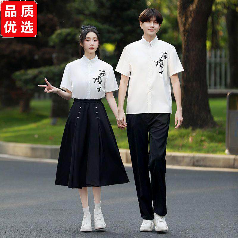 国风汉服夏季墨竹刺绣合