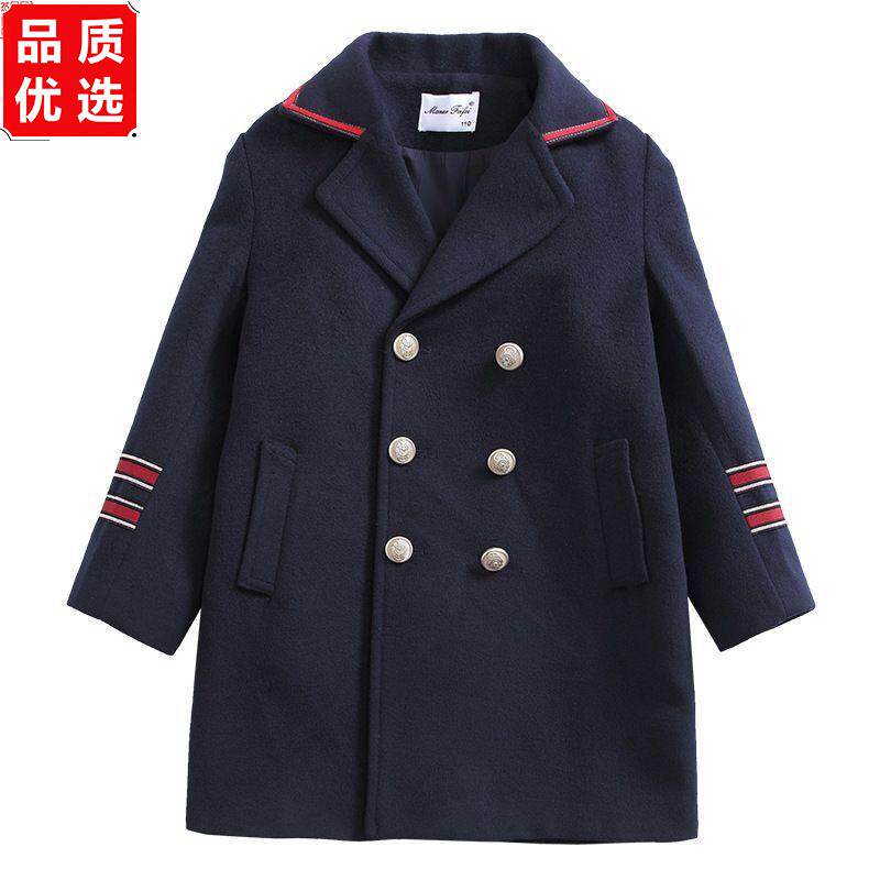 藏青条纹儿童礼服呢大衣