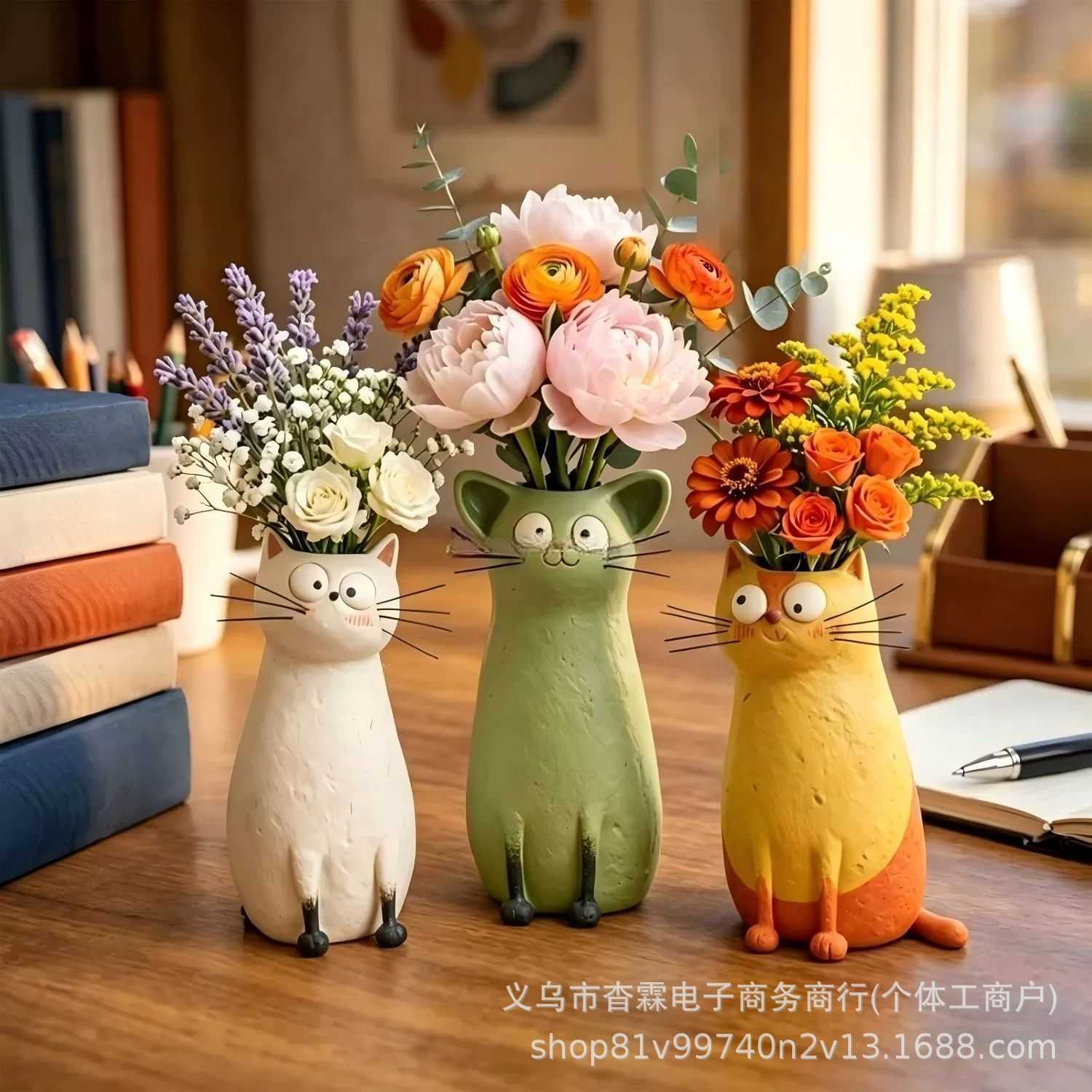 创意猫咪造型花瓶摆件可爱小花器