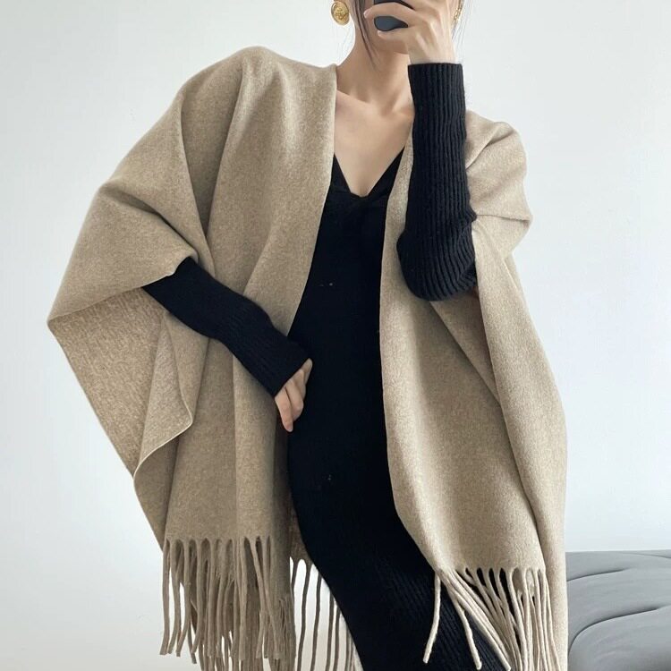 网红明星同款羊毛围巾保暖仿羊绒素色加长安哥拉红披肩时尚百搭