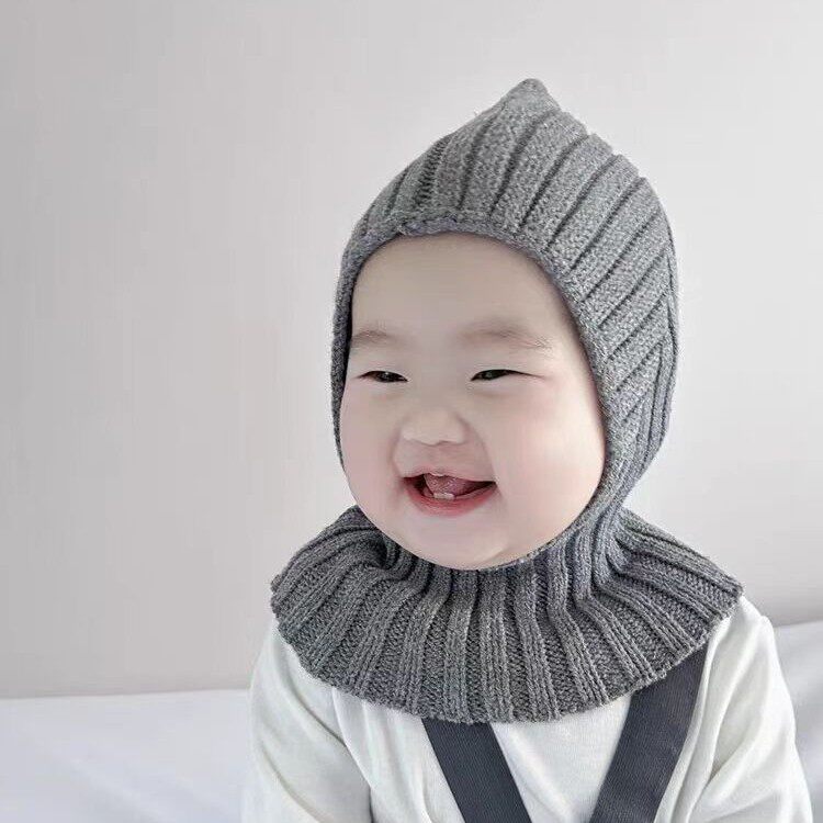 婴幼儿帽子围巾一体韩秋冬季保暖套头帽宝宝毛线帽围脖外贸护耳帽