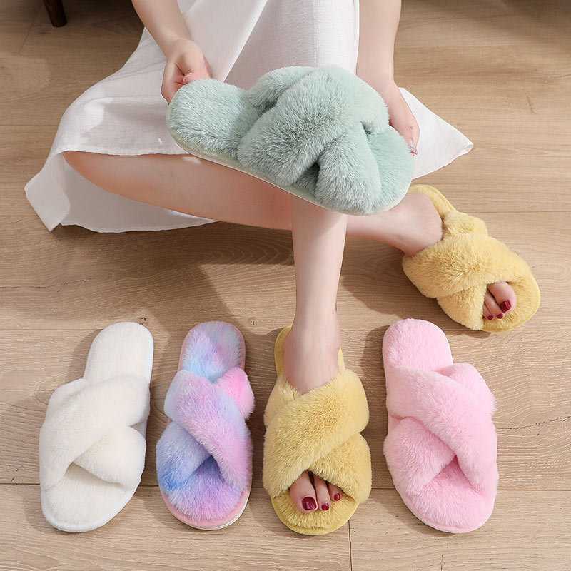 网红豹纹居家用毛毛拖鞋女秋冬季