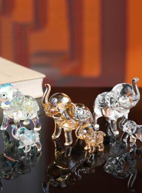 创意欧式轻奢简约水晶可爱大象小象家居桌面客厅展示柜玻璃柜摆件
