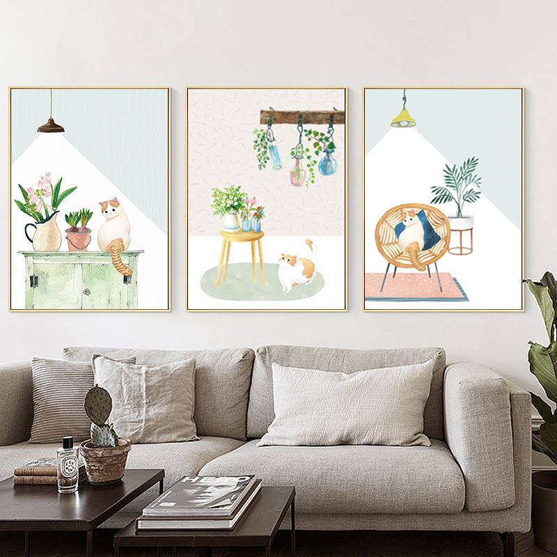 猫咪三联画十字绣2024新款线绣客厅小件卧室床头画小幅自己绣手工