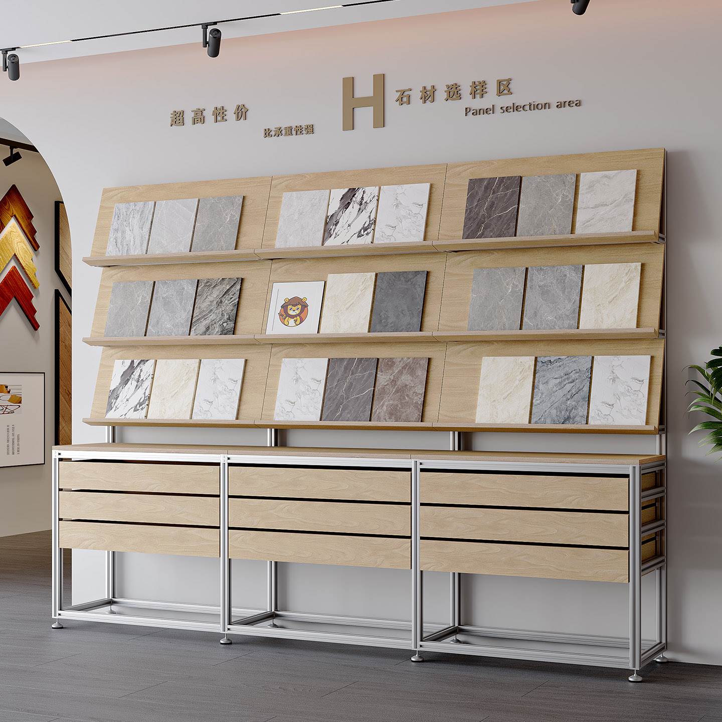 铝挤型材料桦木海洋板收纳展览书架文件显示货架抽屉快闪店陈列样