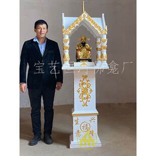 白色描金实木泰式佛龛宝艺恒河四面佛供奉台泰国神龛分体佛柜定做