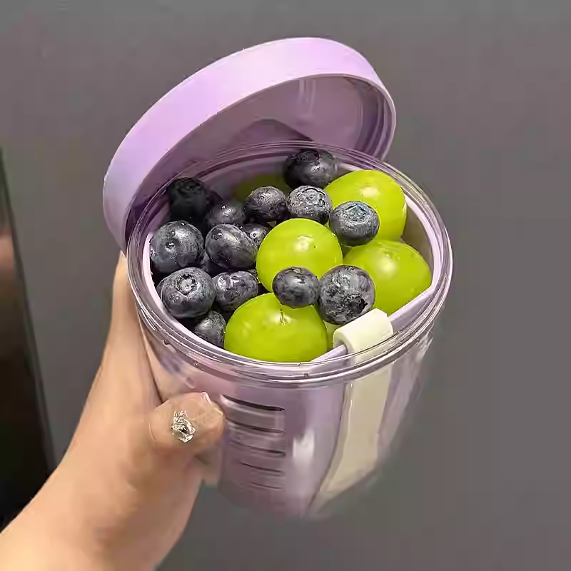 便携式食品级自带叉子水果杯保鲜盒冰箱密封学生上班族外出携带