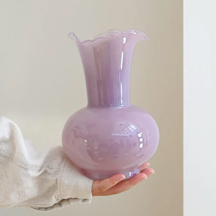 饰轻奢高级感水培鲜花 紫色玻璃花瓶摆件客厅插花装 家居美学