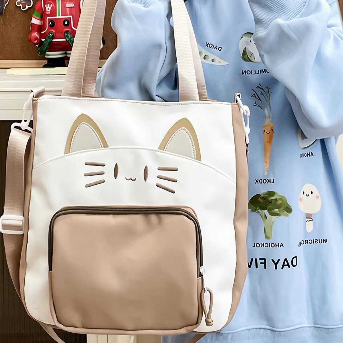 可爱猫咪布包女学生大容量斜挎
