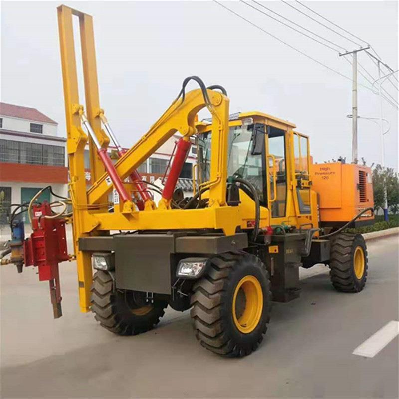 高速公路护栏光伏打桩机 可移动打拔钻孔一体机 移动式打桩机