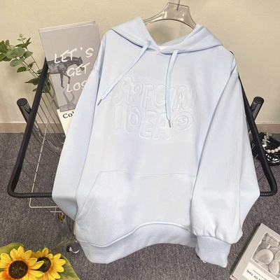 Fjwldy字母印花卫衣女秋冬宽松大码初中高中学生百搭显瘦连帽衫潮