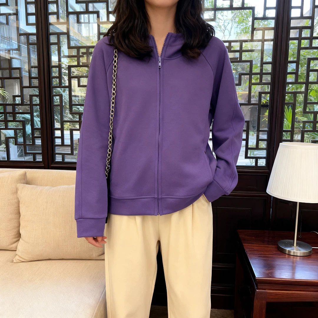 Fjwldy紫色连帽卫衣男女秋季新款宽松慵懒风休闲大码显瘦开衫外套