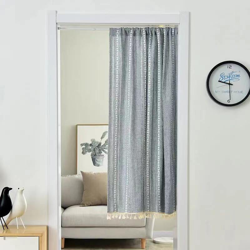 日系加厚棉麻门帘半帘短帘免打孔隔断帘布艺家用卧室厨房进门帘