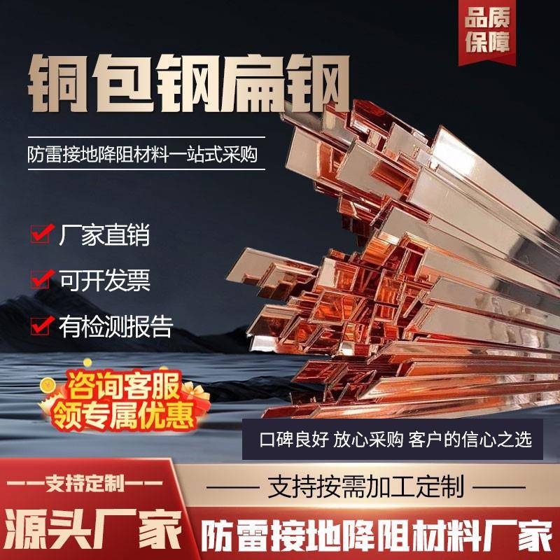 供应铜包钢扁钢 镀铜扁钢 防雷接地铜覆钢扁钢防雷铜覆钢接地扁钢