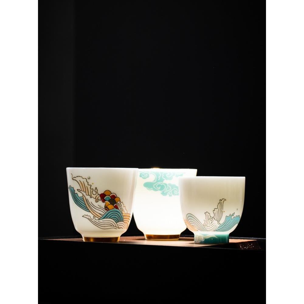 羊脂玉茶杯家用功夫茶具白瓷陶瓷品茗杯简约白瓷闻香杯小茶杯子