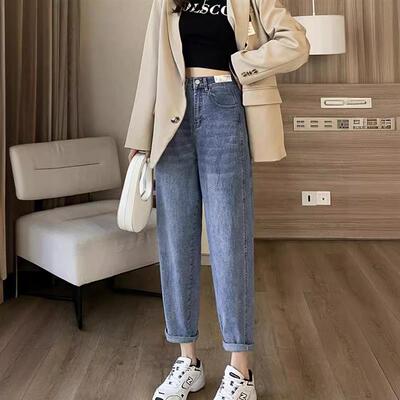 26新款款梨型身材弹力哈伦牛仔裤女大码胖妹妹2025新款高腰宽松显