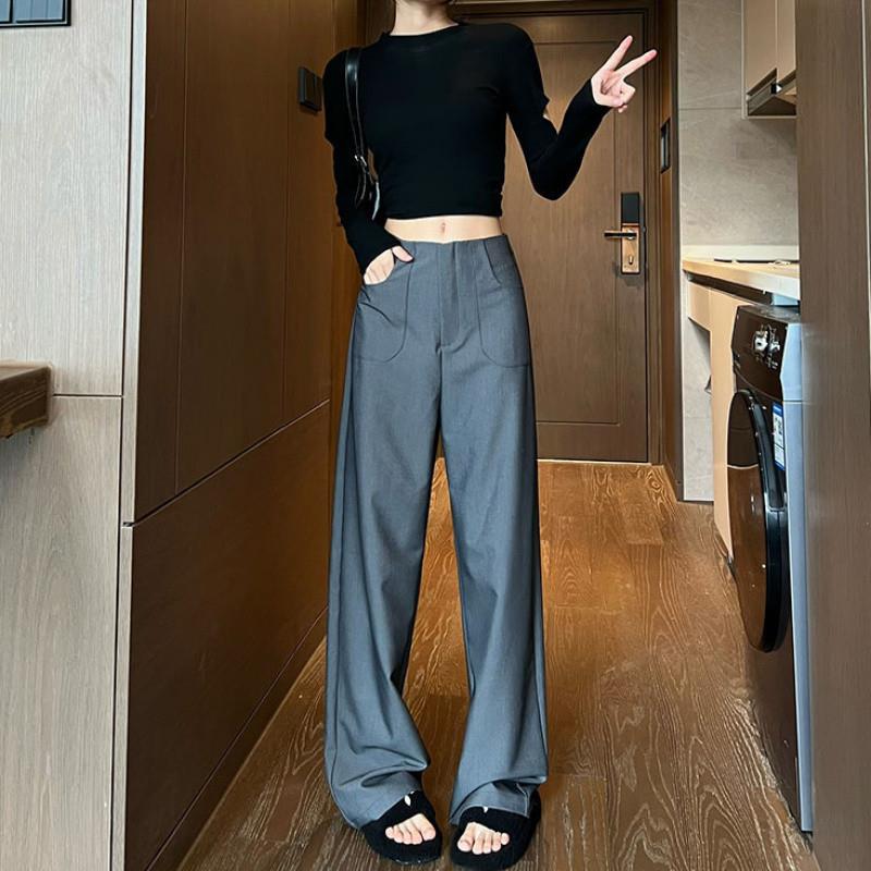 高货黑灰色阔腿裤女高腰垂感设计感西装裤休闲拖地窄版直筒裤秋秋