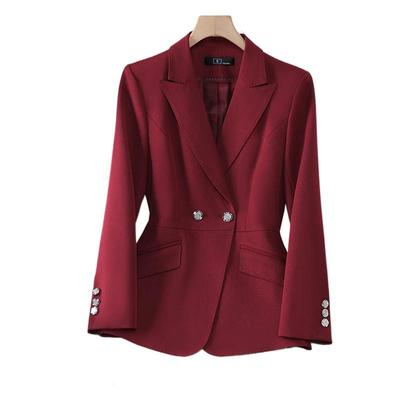 26新款款酒红色轻职场西装