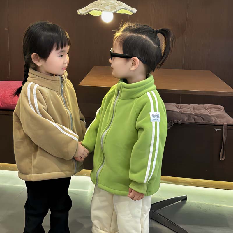 儿童秋冬加厚保暖洋气拉链衫男童女童外套加绒休闲百搭外套